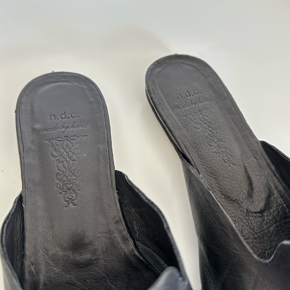 N.D.C. Made By Hand | Vintage Black Leather Pointed Slipper Mules | 37 (6-6.5) - Picture 8 of 9